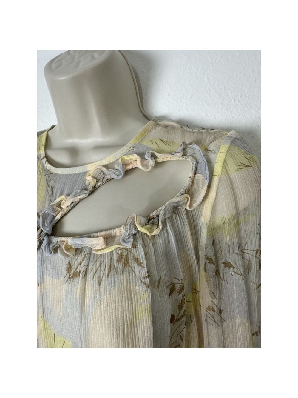 Stevie May Anthropologie Floral Mini Dress XS Yellow Boho Ruffle Cottagecore - Picture 12 of 14
